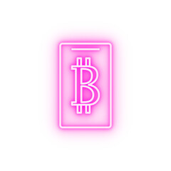 bitcoin in mobile phone neon icon