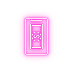 cash storage in mobile banking neon icon