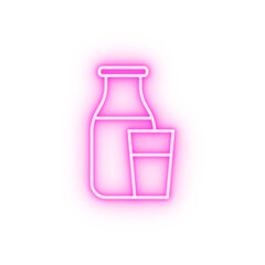a bottle of milk and a glass neon icon