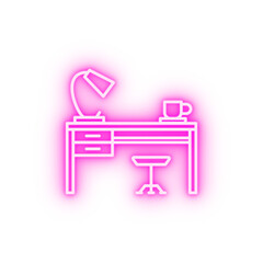 Workplace work table neon icon