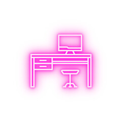 Workplace work table neon icon