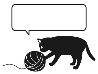毛糸で遊んでいるネコのイラスト 吹きだしあり・白黒バージョン