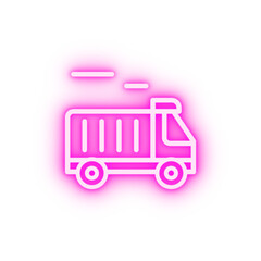 Delivery truck manufacturing neon icon