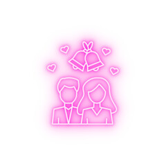 Man woman bells wedding neon icon
