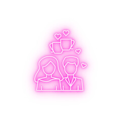 Man woman coffee love heart neon icon