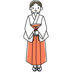 立ち姿の笑顔の巫女さん