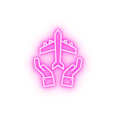 fly hands insurance neon icon