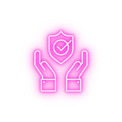 hands shield check protection neon icon