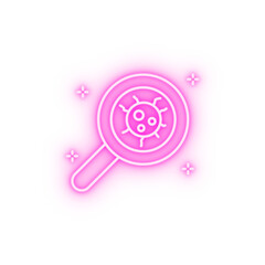 Magnifier bacteria neon icon