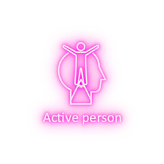 Human mountain person in mind neon icon