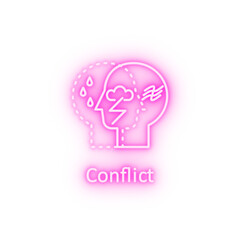 Human internal conflict in mind neon icon