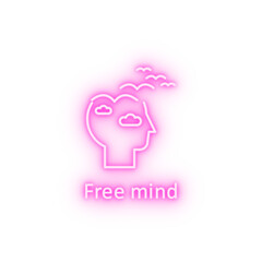 Human clouds birds in mind neon icon