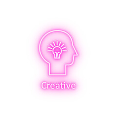 Human light bulb idea in mind neon icon