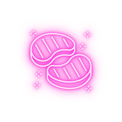 Obraz premium Meat beef steak piece neon icon