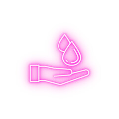 Hand drops neon icon