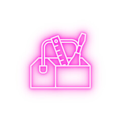 Carpentry toolbox line vector neon icon