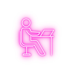 employee at the desk line neon icon