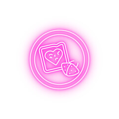 Toast jam heart strawberries breakfast neon icon