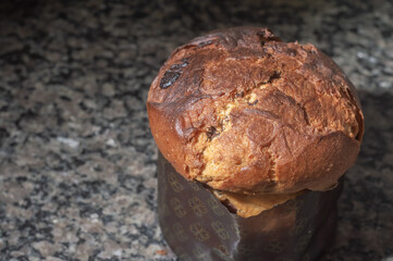 Panettone with chocolate on a table christmas concept with copy space Chocottone christmas