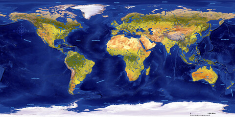 World Map with Rivers, Lakes, Oceans and Marine Areas on Large, High-Resolution 41MP Satellite Image, Detailed Geographic © Ricardo