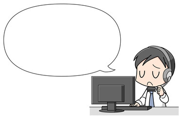 コールセンターのオペレーター男性・悲しみ顔フキダシ付き