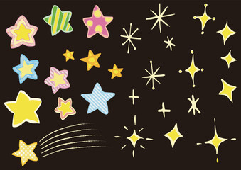 Illustration of various stars drawn by pen. ( Color, vector, black background )