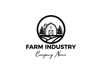 Vintage farm logo design - barn wood building house farm cow cattle