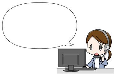 コールセンターのオペレーター女性・困り顔フキダシ付き