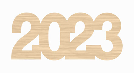 Numerals 2023 made of wood texture. Merry Christmas and happy New Year 2023 background. Christmas greeting card template. Vector illustration.