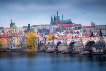 Charles bridge at dramatic dawn, Medieval Prague, Czech Republic