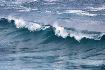 Beautiful breaking waves on Maui with dancing white caps.