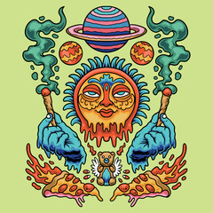 Psychedelic Sun with smoke and chill