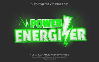 Power Energizer Text effect. bold fresh green electric storm text effect