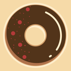 Chocolate doughnut with berry sauce topping vector isolated on cream background