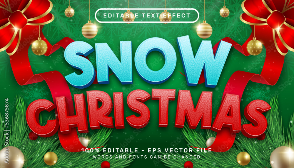 Aufkleber snow christmas 3d text effect and editable text effect with christmas background