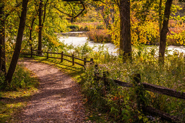 long tranquil path along a pond