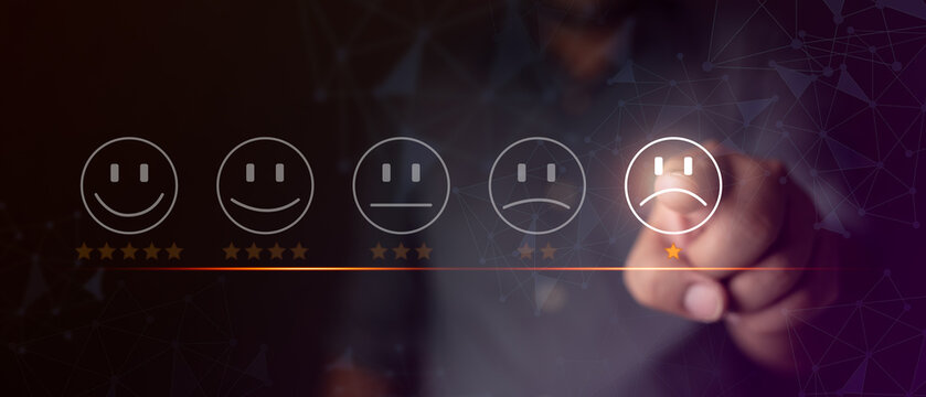 Bad rating and negative reviews and customer experience dissatisfied concept, reputation management and customer relations. Bad review, bad service dislike bad quality, low rating.
