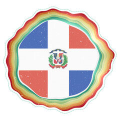 Dominicana flag in frame. Badge of the country. Layered circular sign around Dominicana flag. Vibrant vector illustration.