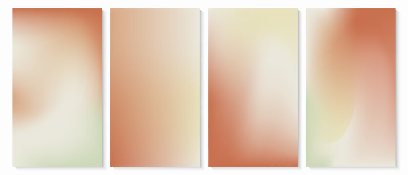 Vector set of mesh gradient backgrounds in pastel autumnal colors. Abstract background design for social media stories, wallpaper, posters, package design, web banners, etc.