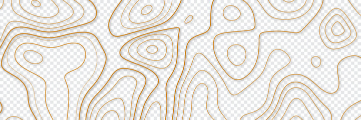 The stylized height of the topographic map contour in lines and contours. The concept of a conditional geography scheme and the terrain path. Orange on transparent background. Ultra wide size. 