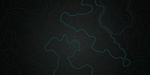 The stylized height of the topographic contour in lines and contours. Black Background. The concept of a conditional geography scheme and the terrain path. Vector illustration