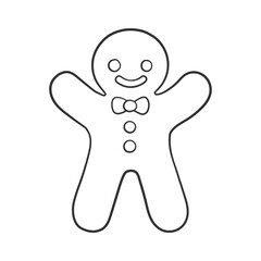 Gingerbread man cookie outline doodle cartoon illustration. Winter Christmas food theme coloring book page activity for kids.