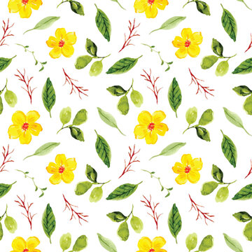 yellow floral and leaf summer seamless pattern
