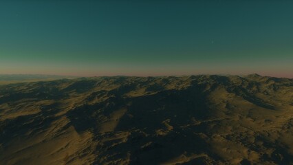 Exoplanet fantastic landscape. Beautiful views of the mountains and sky with unexplored planets. 3D illustration.
