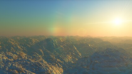 Exoplanet fantastic landscape. Beautiful views of the mountains and sky with unexplored planets. 3D illustration.
