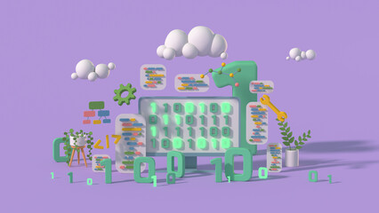 Fototapeta na wymiar Coding and software engineering concept 3D render illustration