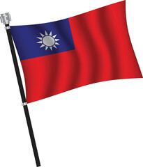 Taiwan flag , flag of Taiwan waving on flag pole, vector illustration EPS 10.
