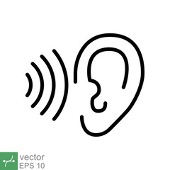 Ear listen icon. Simple outline style. Hear sound, noise, waves, deaf, human sense concept. Thin line symbol vector illustration design isolated on white background. EPS 10.