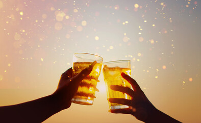 Beer glass celebrates soft-colored beer drinks, friendships, gatherings, by the sea, relaxing days...