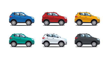 set of suv cartoon car in various color vector illustration - obrazy, fototapety, plakaty